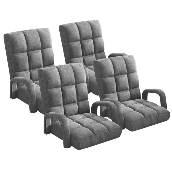 NNEAGS 4X Foldable Lounge Cushion Adjustable Floor Lazy Recliner Chair with Armrest Grey
