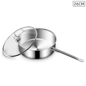NNEAGS 26cm Stainless Steel Saucepan Sauce pan with Glass Lid and Helper Handle Triple Ply Base Cookware