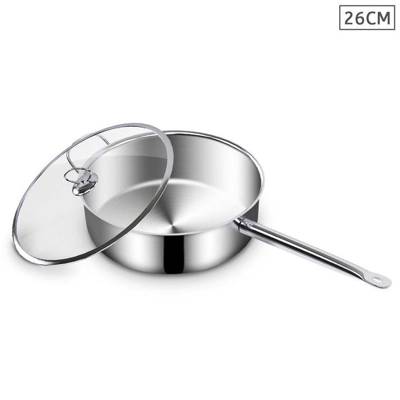 NNEAGS 26cm Stainless Steel Saucepan Sauce pan with Glass Lid and Helper Handle Triple Ply Base Cookware