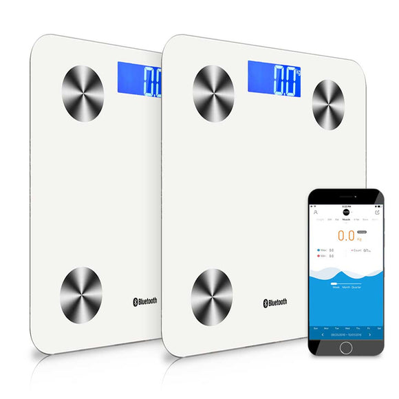 NNEAGS 2X Wireless Bluetooth Digital Body Fat Scale Bathroom Health Analyser Weight White