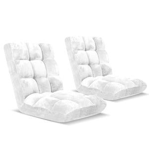 NNEAGS 2X Floor Recliner Folding Lounge Sofa Futon Couch Folding Chair Cushion White