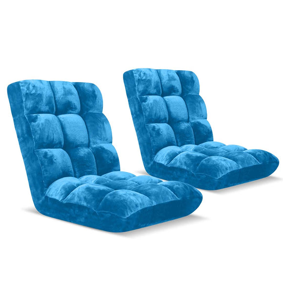 NNEAGS 2X Floor Recliner Folding Lounge Sofa Futon Couch Folding Chair Cushion Blue