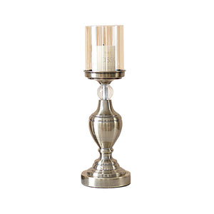 NNEAGS 37.4cm Glass Candlestick Candle Holder Stand Pillar Glass/Iron Metal
