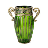 NNEAGS Green European Colored Glass Home Decor Jar Flower Vase with Two Metal Handle