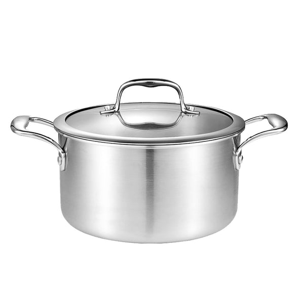 NNEAGS 26cm Stainless Steel Soup Pot Stock Cooking Stockpot Heavy Duty Thick Bottom with Glass Lid