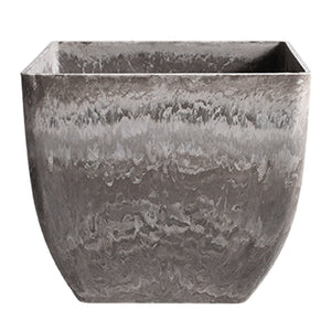 NNEAGS 27cm Rock Grey Square Resin Plant Flower Pot in Cement Pattern Planter Cachepot for Indoor Home Office
