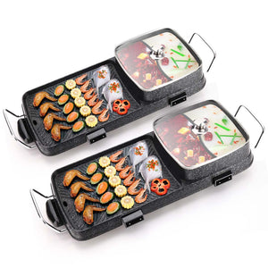 NNEAGS 2X 2  in 1 Electric BBQ Grill Teppanyaki and Steamboat Hotpot Asian Hot Pot