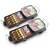 NNEAGS 2X 2  in 1 Electric BBQ Grill Teppanyaki and Steamboat Hotpot Asian Hot Pot