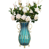 NNEAGS 51cm Blue Glass Tall Floor Vase with 12pcs White Artificial Fake Flower Set