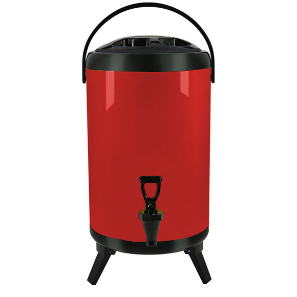 NNEAGS 12L Stainless Steel Insulated Milk Tea Barrel Hot and Cold Beverage Dispenser Container with Faucet Red