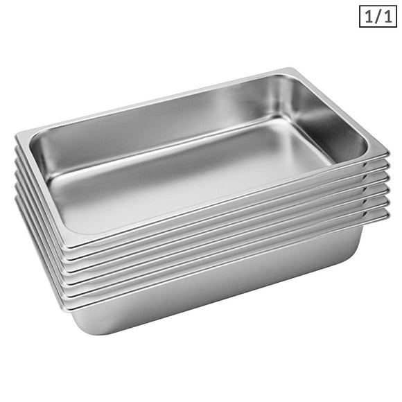 NNEAGS 6X GN Pan Full Size 1/1 GN Pan 10cm Deep Stainless Steel Tray