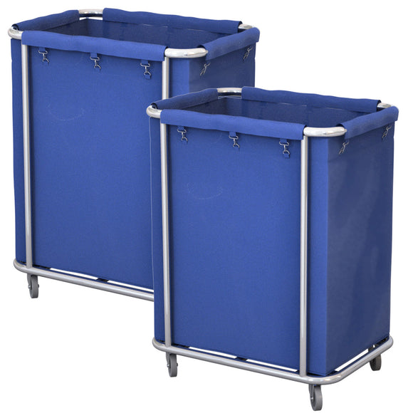 NNEAGS 2X Stainless Steel Square Soiled Linen Laundry Trolley Cart with Wheels Blue