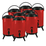 NNEAGS 8X 14L Stainless Steel Insulated Milk Tea Barrel Hot and Cold Beverage Dispenser Container with Faucet Red