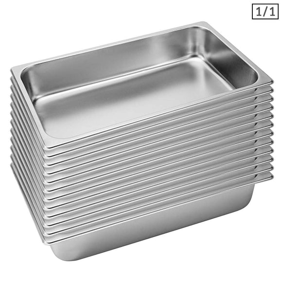 NNEAGS 12X GN Pan Full Size 1/1 GN Pan 10cm Deep Stainless Steel Tray