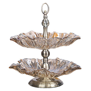 NNEAGS 2 Tier Bronze Lotus Vertex Crystal Glass Fruit Bowl Candy Holder Countertop Dessert Serving Basket Decor