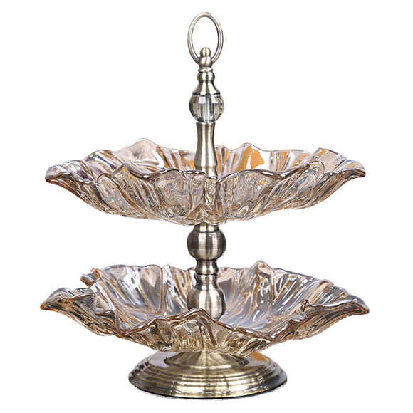 NNEAGS 2 Tier Bronze Lotus Vertex Crystal Glass Fruit Bowl Candy Holder Countertop Dessert Serving Basket Decor