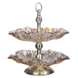 NNEAGS 2 Tier Bronze Lotus Vertex Crystal Glass Fruit Bowl Candy Holder Countertop Dessert Serving Basket Decor