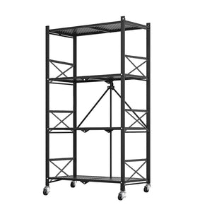 NNEAGS 4 Tier Steel Black Foldable Display Stand Multi-Functional Shelves Portable Storage Organizer with Wheels