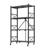 NNEAGS 4 Tier Steel Black Foldable Display Stand Multi-Functional Shelves Portable Storage Organizer with Wheels