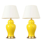 NNEAGS 2X Oval Ceramic Table Lamp with Gold Metal Base Desk Lamp Yellow