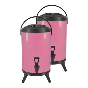 NNEAGS 2X 16L Stainless Steel Insulated Milk Tea Barrel Hot and Cold Beverage Dispenser Container with Faucet Pink