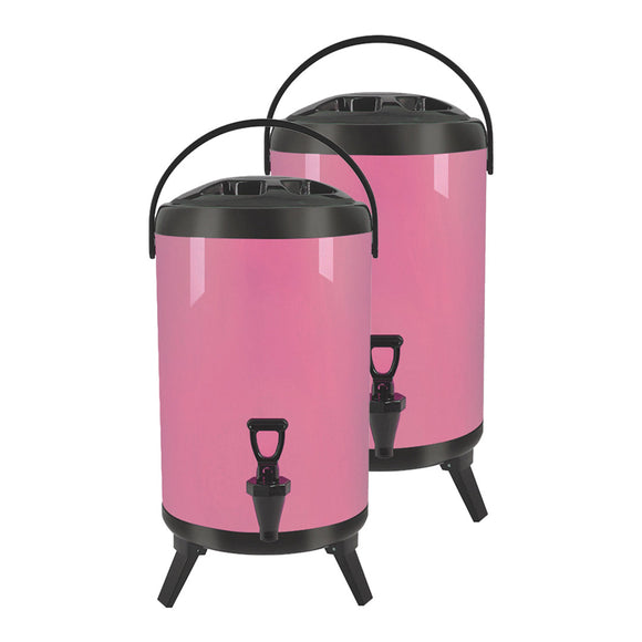 NNEAGS 2X 16L Stainless Steel Insulated Milk Tea Barrel Hot and Cold Beverage Dispenser Container with Faucet Pink