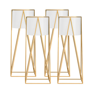 NNEAGS 4X 50cm Gold Metal Plant Stand with White Flower Pot Holder Corner Shelving Rack Indoor Display