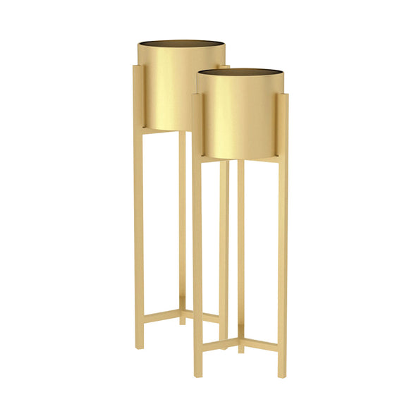 NNEAGS 2X 90cm Gold Metal Plant Stand with Flower Pot Holder Corner Shelving Rack Indoor Display