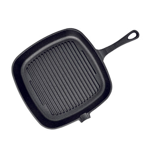 NNEAGS 23.5cm Square Ribbed Cast Iron Frying Pan Skillet Steak Sizzle Platter with Handle