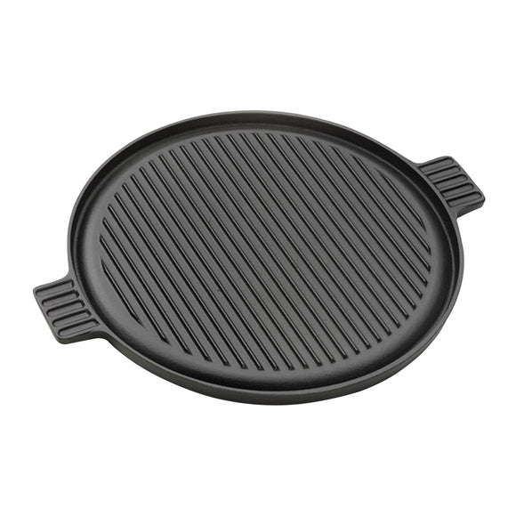 NNEAGS 43cm Round Ribbed Cast Iron Frying Pan Skillet Steak Sizzle Platter with Handle