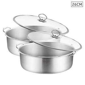 NNEAGS 2X Stainless Steel  26cm Casserole With Lid Induction Cookware