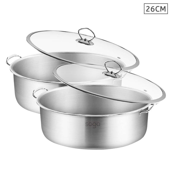 NNEAGS 2X Stainless Steel  26cm Casserole With Lid Induction Cookware