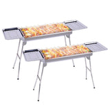 NNEAGS 2X Skewers Grill with Side Tray Portable Stainless Steel Charcoal BBQ Outdoor 6-8 Persons