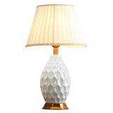 NNEAGS Textured Ceramic Oval Table Lamp with Gold Metal Base White