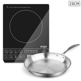 NNEAGS Electric Smart Induction Cooktop and 28cm Stainless Steel Fry Pan Cooking Frying Pan