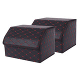 NNEAGS 2X Leather Car Boot Collapsible Foldable Trunk Cargo Organizer Portable Storage Box Black/Red Stitch Medium