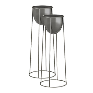NNEAGS 2X 50cm Round Wire Metal Flower Pot Stand with Black Flowerpot Holder Rack Display