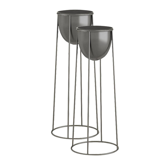 NNEAGS 2X 50cm Round Wire Metal Flower Pot Stand with Black Flowerpot Holder Rack Display