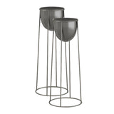 NNEAGS 2X 50cm Round Wire Metal Flower Pot Stand with Black Flowerpot Holder Rack Display