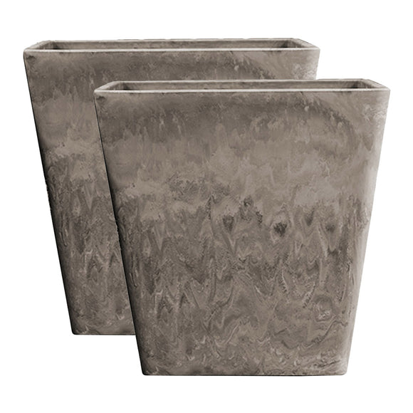 NNEAGS 2X 27cm Sand Grey Square Resin Plant Flower Pot in Cement Pattern Planter Cachepot for Indoor Home Office