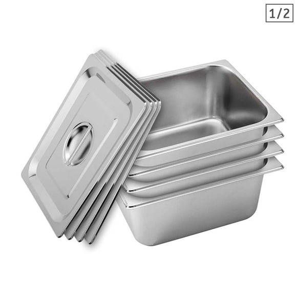 NNEAGS 4X GN Pan Full Size 1/2 GN Pan 15cm Deep Stainless Steel With Lid