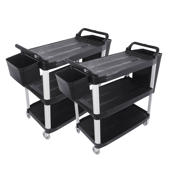 NNEAGS 2X 3 Tier 83x43x95cm Food Trolley Food Waste Cart w/ 2 Bins Storage Kitchen Small