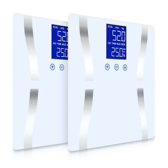 NNEAGS 2X Glass LCD Digital Body Fat Scale Bathroom Electronic Gym Water Weighing Scales White