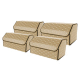 NNEAGS 4X Leather Car Boot Collapsible Foldable Trunk Cargo Organizer Portable Storage Box Beige/Gold Stitch Large