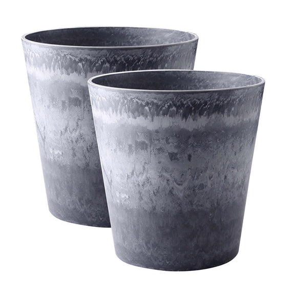 NNEAGS 2X 37cm Weathered Grey Round Resin Plant Flower Pot in Cement Pattern Planter Cachepot for Indoor Home Office