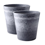 NNEAGS 2X 37cm Weathered Grey Round Resin Plant Flower Pot in Cement Pattern Planter Cachepot for Indoor Home Office
