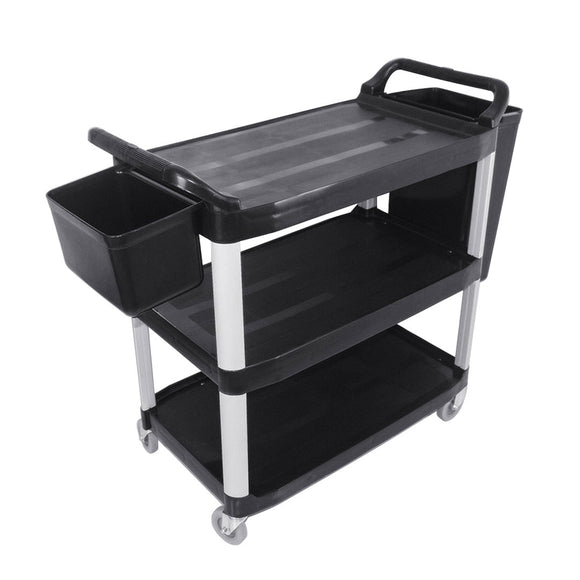 NNEAGS 3 Tier 83x43x95cm Food Trolley Food Waste Cart With Two Bins Storage Kitchen Black Small