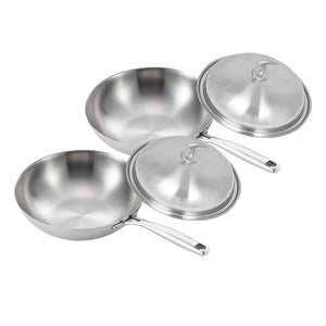NNEAGS 2X 18/10 Stainless Steel Fry Pan 32cm Frying Pan Top Grade Cooking Skillet with Lid