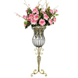 NNEAGS 85cm Clear Glass Tall Floor Vase with 12pcs Pink Artificial Fake Flower Set