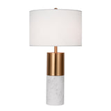 NNEAGS 60cm White Marble Bedside Modern Desk Table Lamp Living Room Shade with Cylinder Base